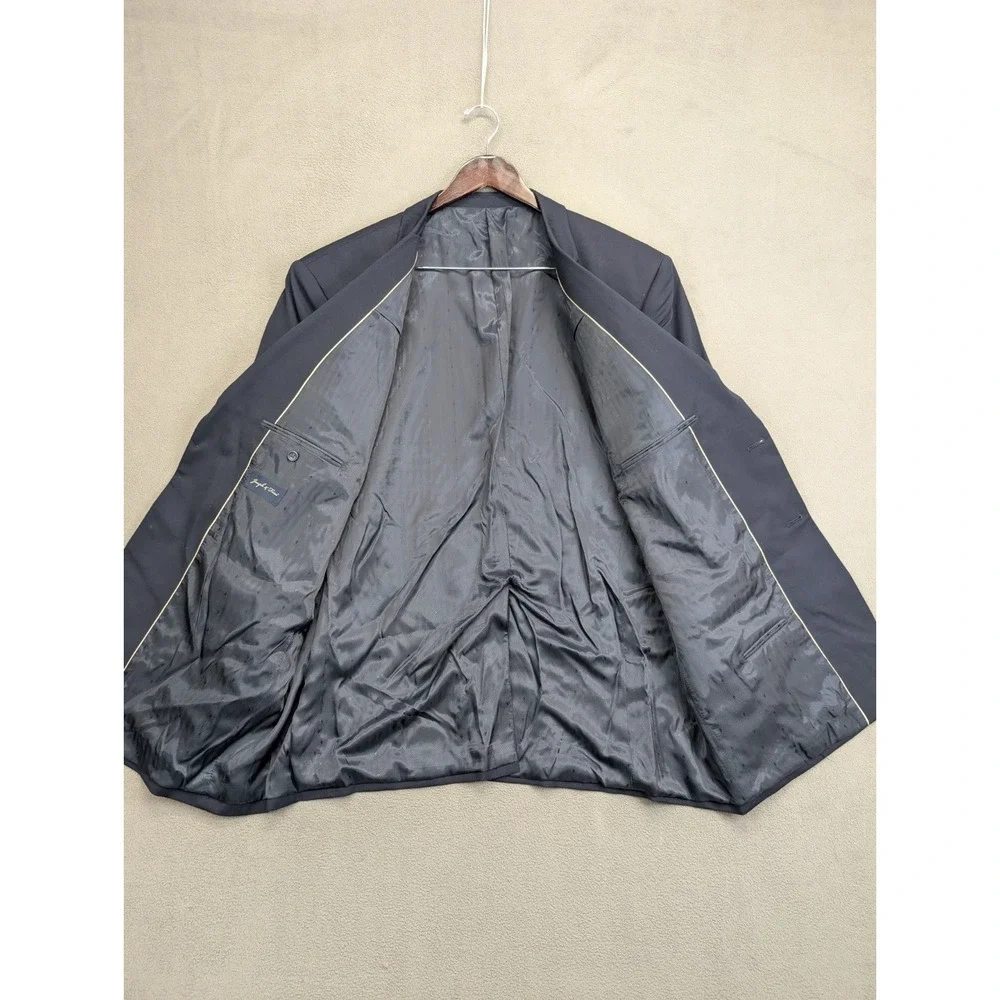 Joseph & Feiss Mens Size 52L 2 Piece Suit Navy Blue Solid Pleated Pants 48x30 - Picture 6 of 12